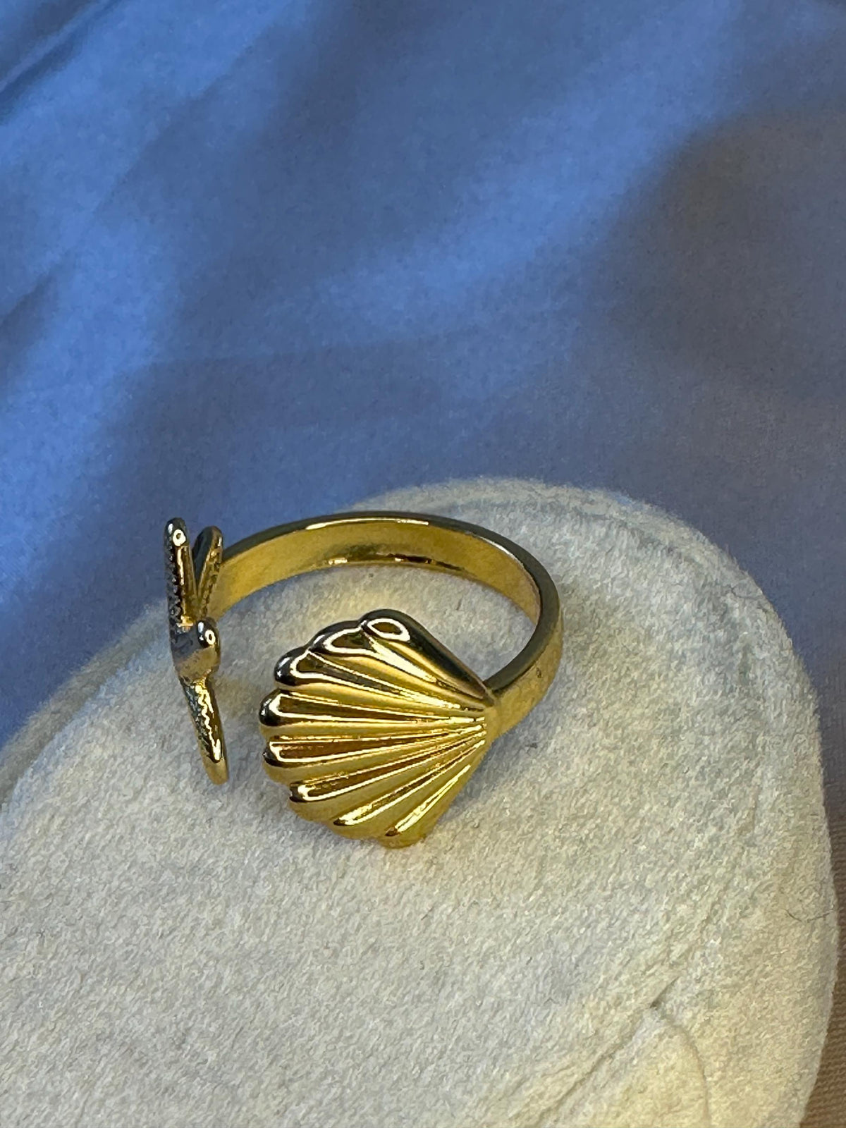 18K Gold Plated Starfish & Seashell Ring • Adjustable Stainless Steel Ring • Ocean Inspired Statement Jewelry