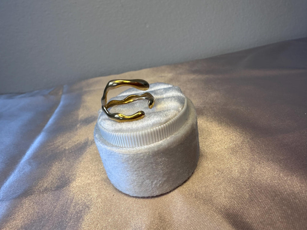Gold Wave Ring, Stainless Steel Adjustable Open Band, Modern Jewelry