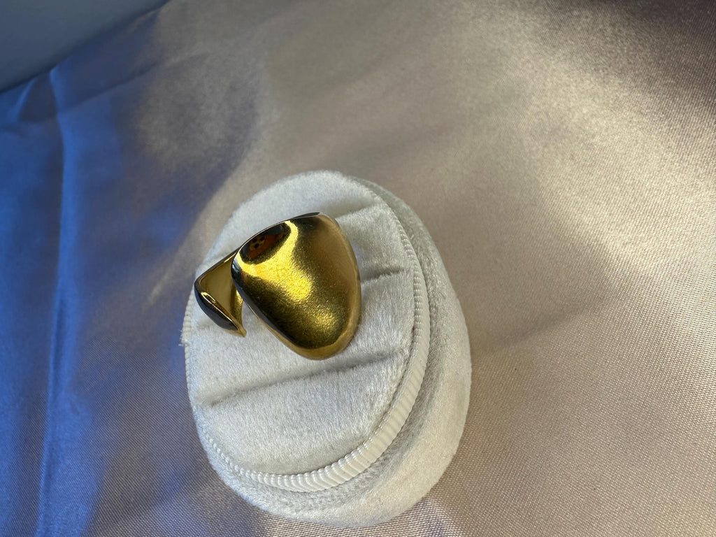 Chunky Gold Stainless Steel Ring, Modern Open Band, Adjustable