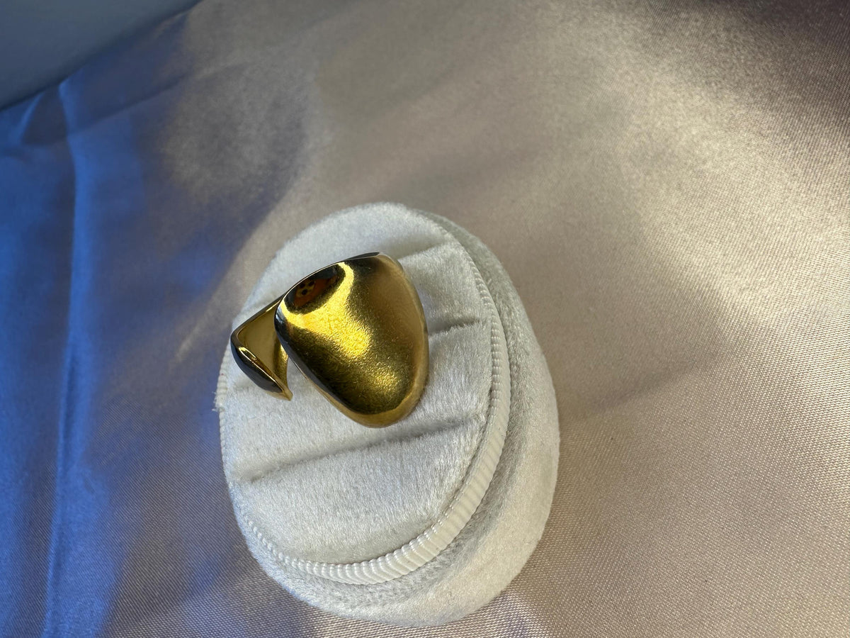 Chunky Gold Stainless Steel Ring, Modern Open Band, Adjustable