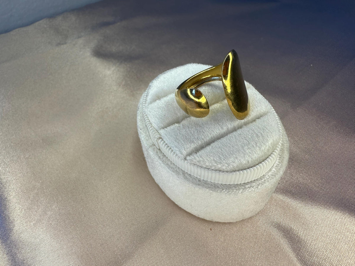 Chunky Gold Stainless Steel Ring, Modern Open Band, Adjustable