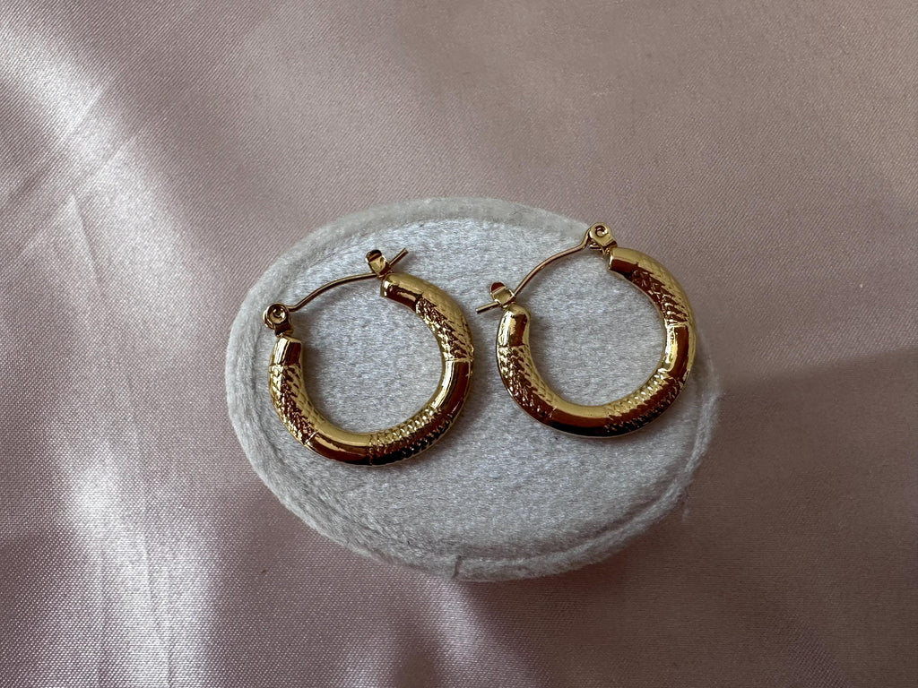 Textured Gold Hoop Earrings, Chunky Round Hoops, Classic Statement Earrings, Tarnish Resistant Stainless Steel