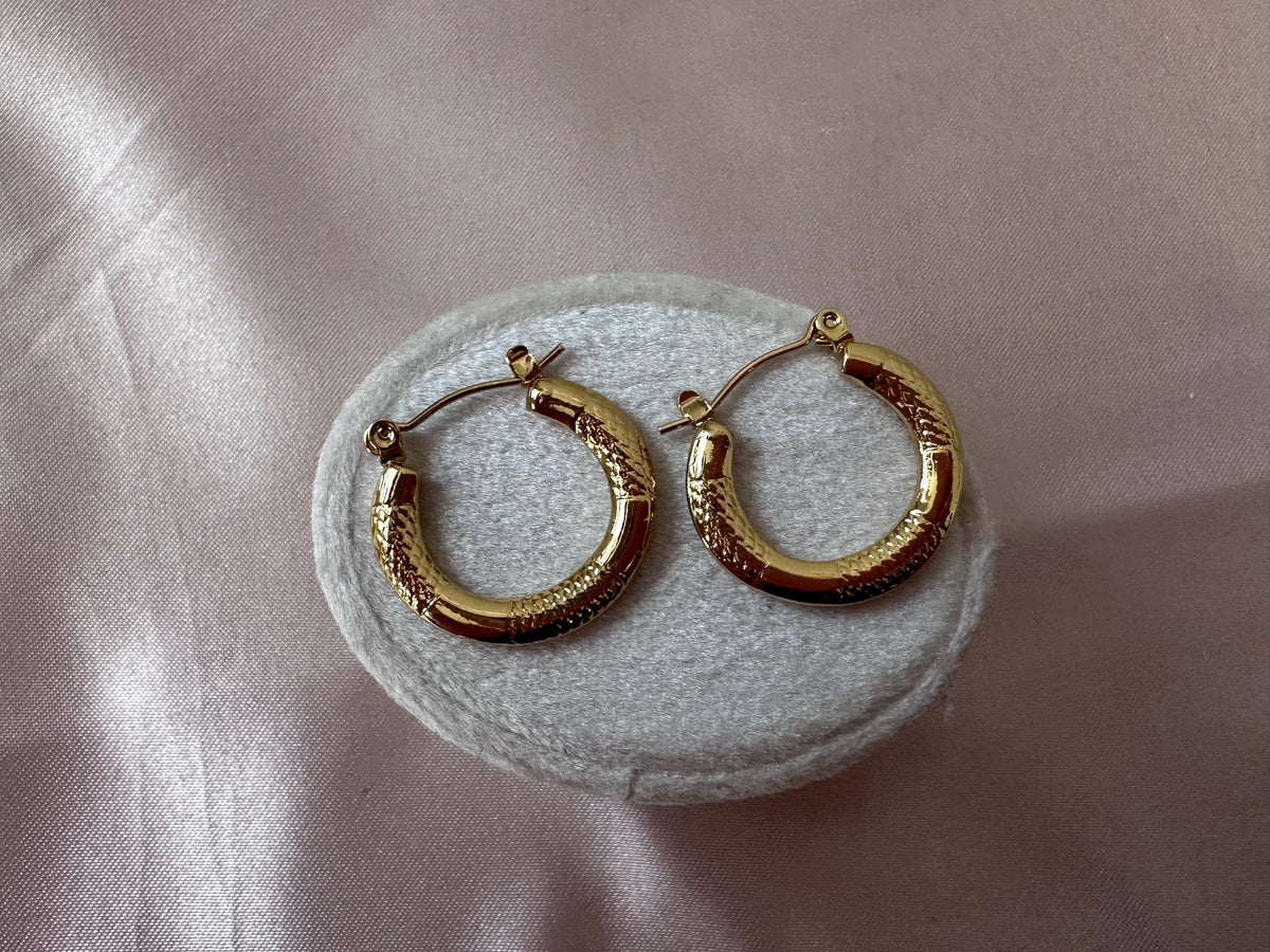 Textured Gold Hoop Earrings, Chunky Round Hoops, Classic Statement Earrings, Tarnish Resistant Stainless Steel