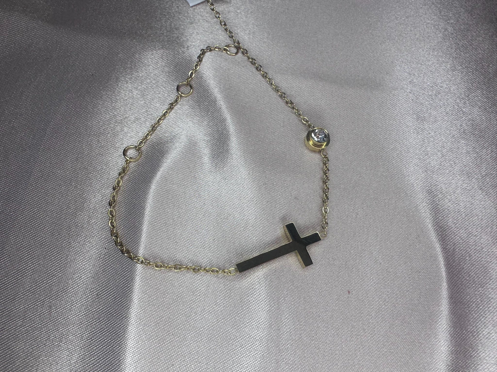 Gold Cross Bracelet – Stainless Steel Dainty Christian Jewelry, Adjustable Chain