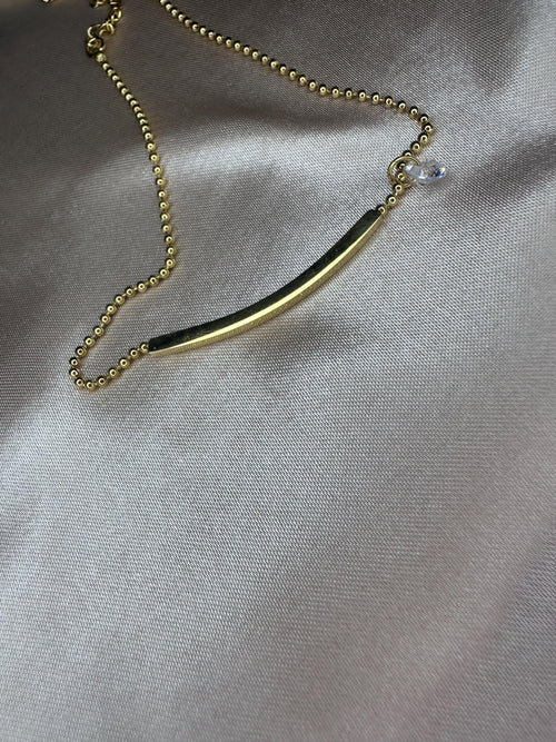 18K Gold Plated Bar Bracelet with Crystal Charm – Minimalist Dainty Chain Jewelry