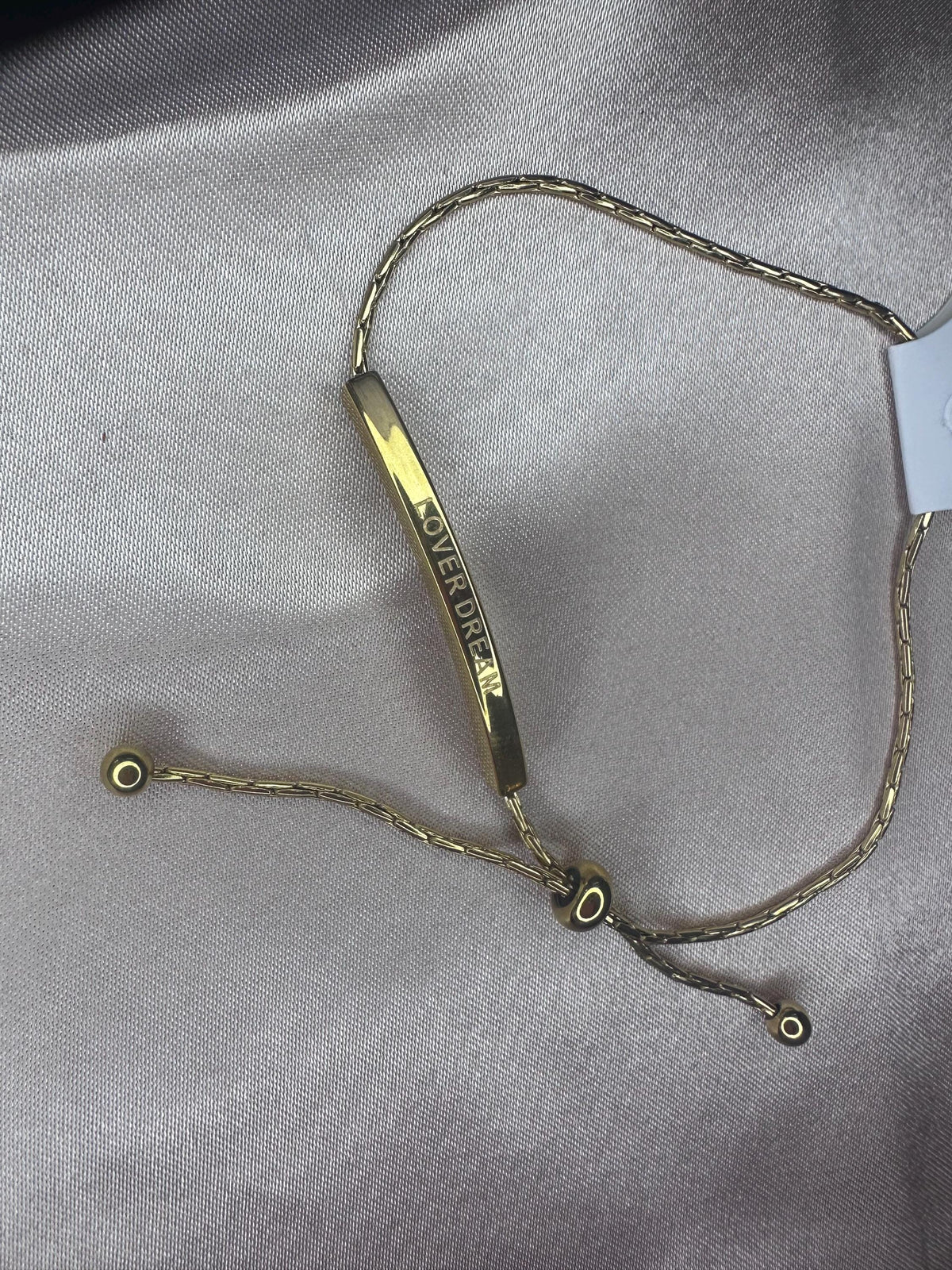 Gold Bar Bracelet – Engraved “LOVE DREAM” Stainless Steel Adjustable Jewelry