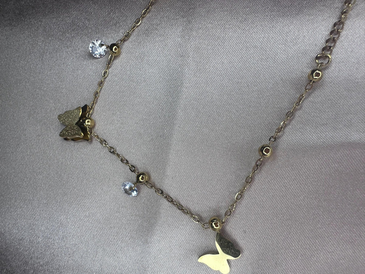 Gold Butterfly Charm Bracelet – Dainty Crystal Stainless Steel Tarnish Resistant Jewelry