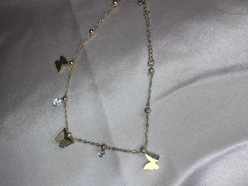 Gold Butterfly Charm Bracelet – Dainty Crystal Stainless Steel Tarnish Resistant Jewelry