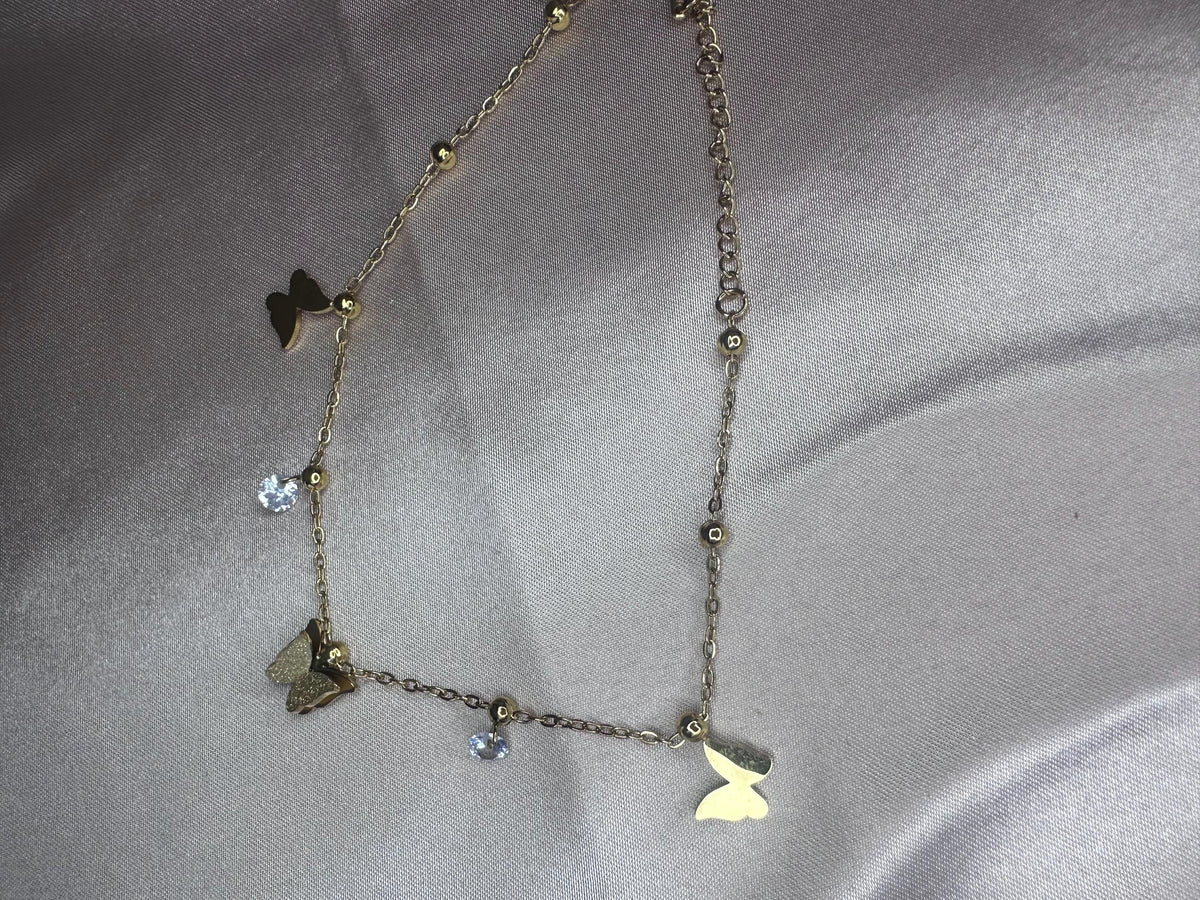 Gold Butterfly Charm Bracelet – Dainty Crystal Stainless Steel Tarnish Resistant Jewelry