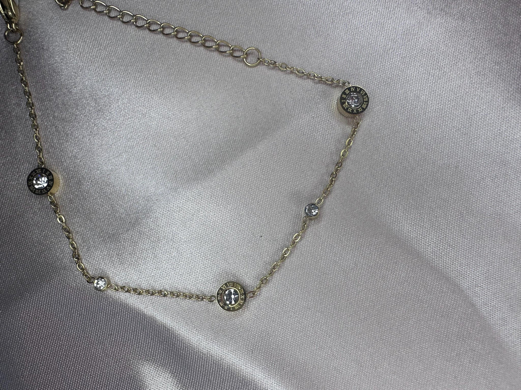 Roman Numeral Gold Bracelet with Crystal – Dainty Stainless Steel Minimalist Designer Inspired Jewelry