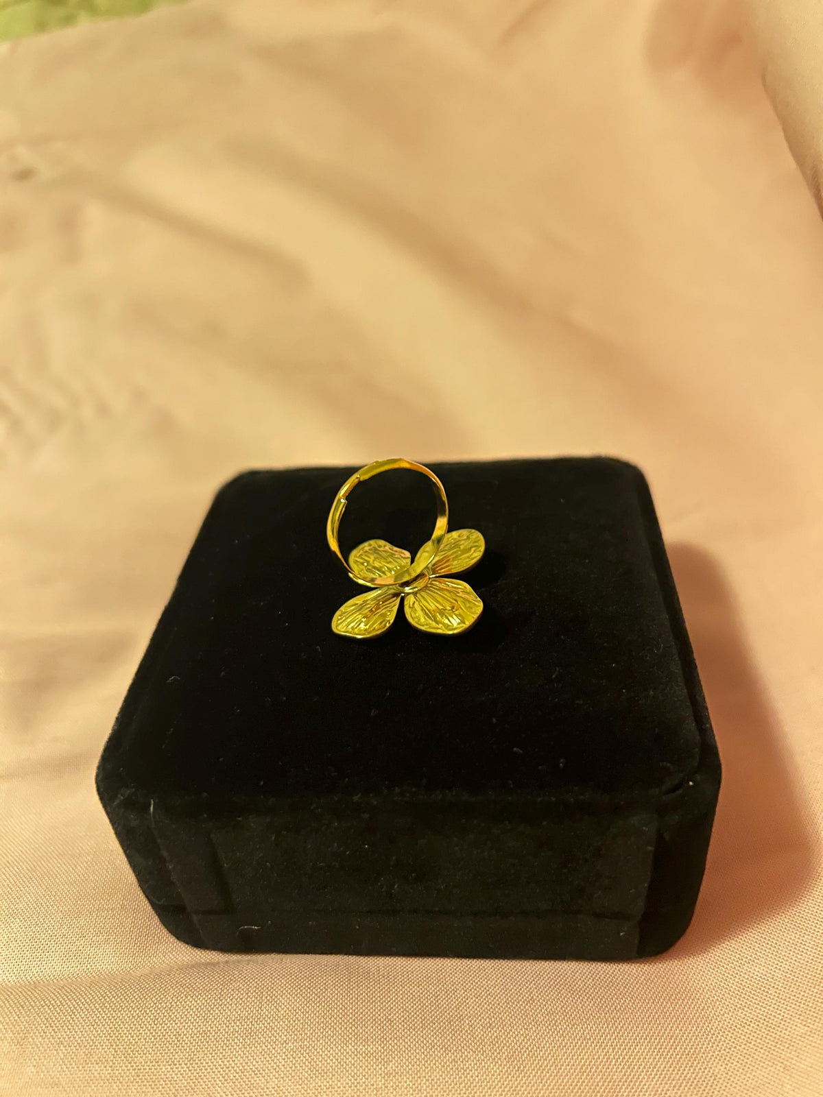 18K Gold Plated Flower Ring with Pearl | Adjustable Minimalist Floral Jewelry