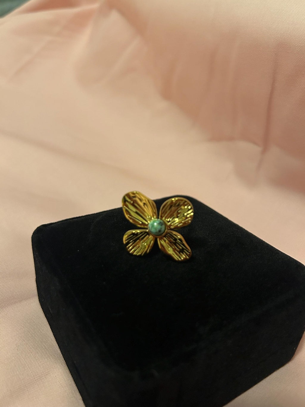 18K Gold Plated Flower Ring with Pearl | Adjustable Minimalist Floral Jewelry