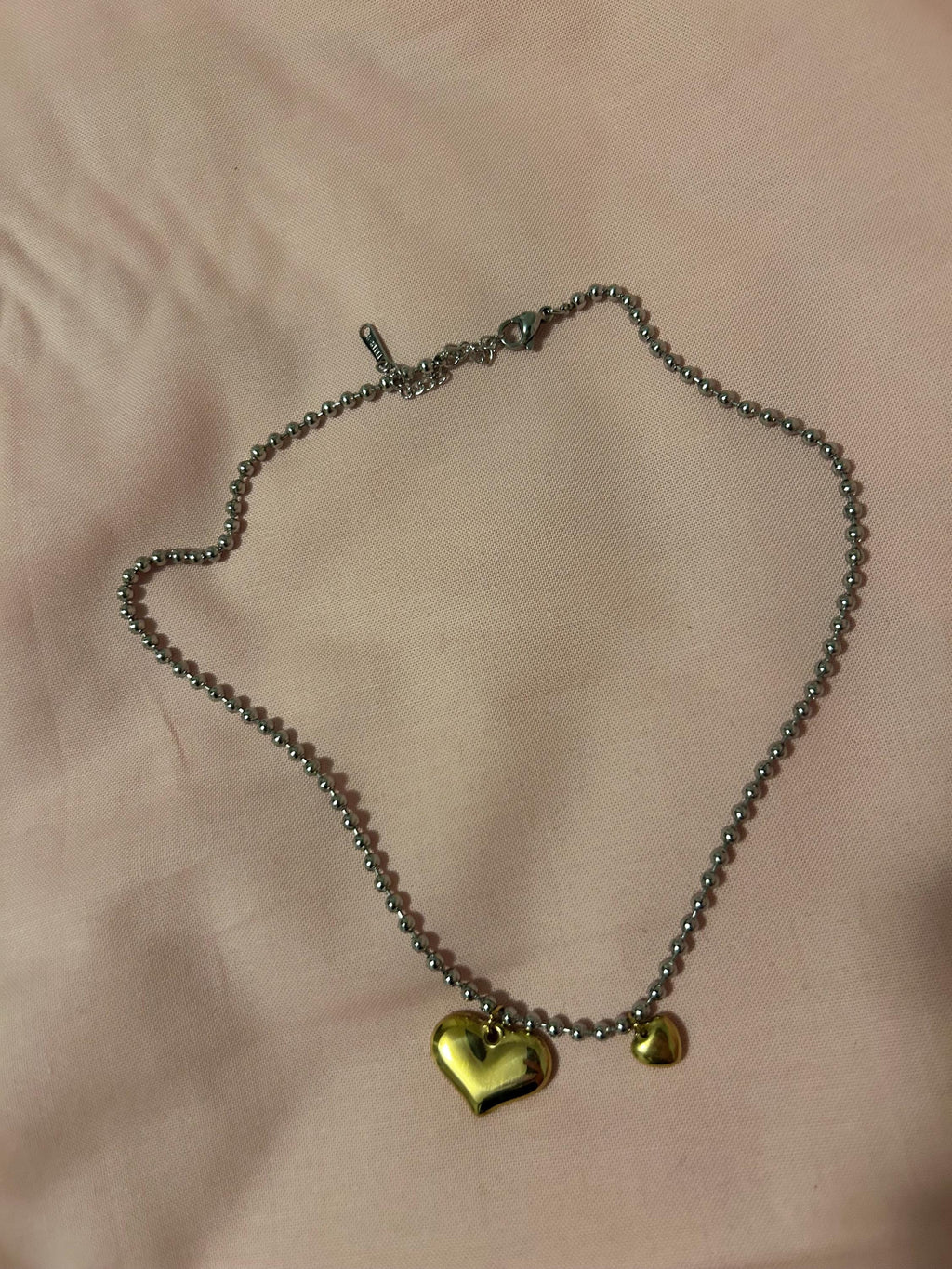 Two-Tone Gold 18K GOLD Plated Heart Necklace with Silver Beaded Chain | Minimalist Pendant Jewelry