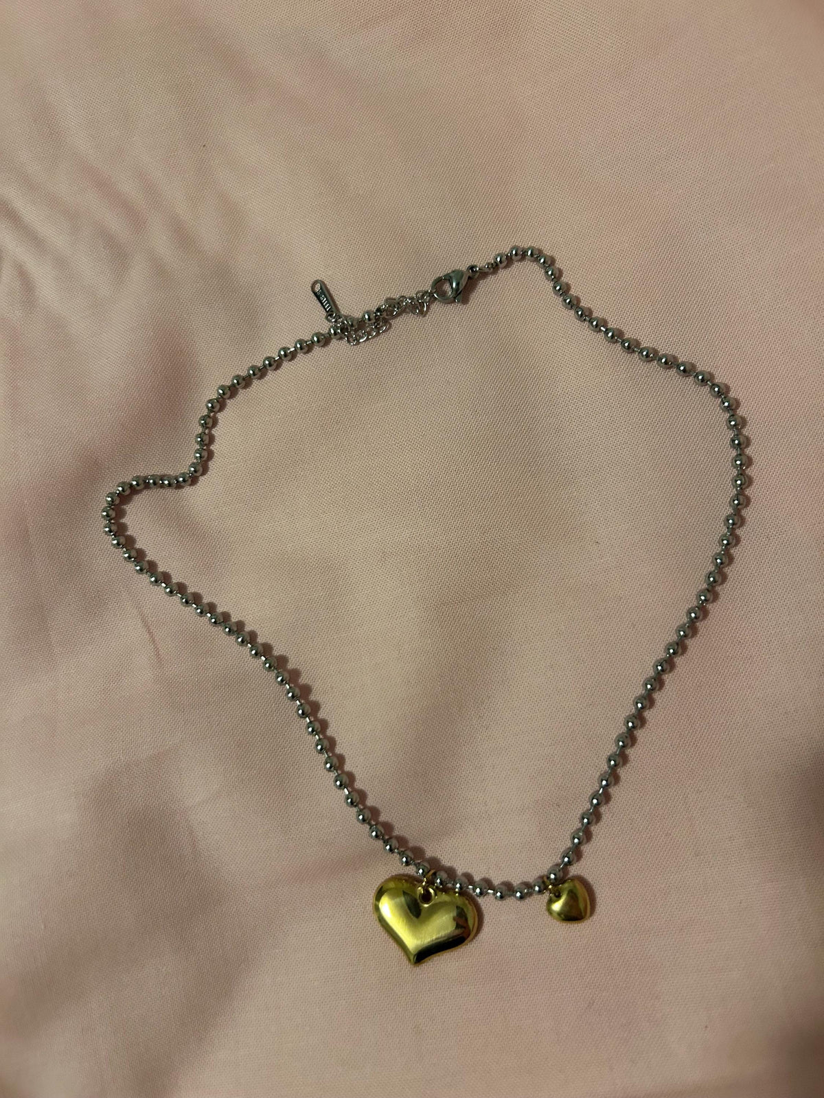 Two-Tone Gold 18K GOLD Plated Heart Necklace with Silver Beaded Chain | Minimalist Pendant Jewelry
