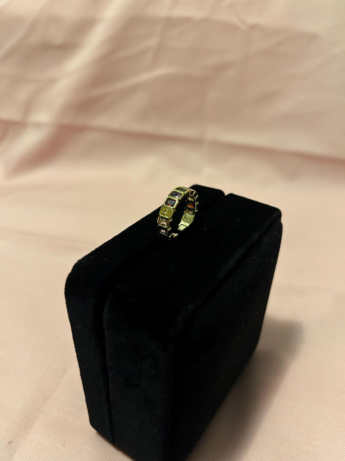 18K Gold Plated Rainbow Stone Ring | Adjustable Minimal Stacking Band