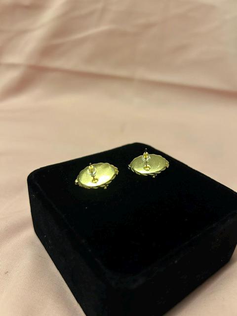 18K Gold Plated Pearl Floral Enamel Earrings – Vintage Purple Stainless Steel Jewelry