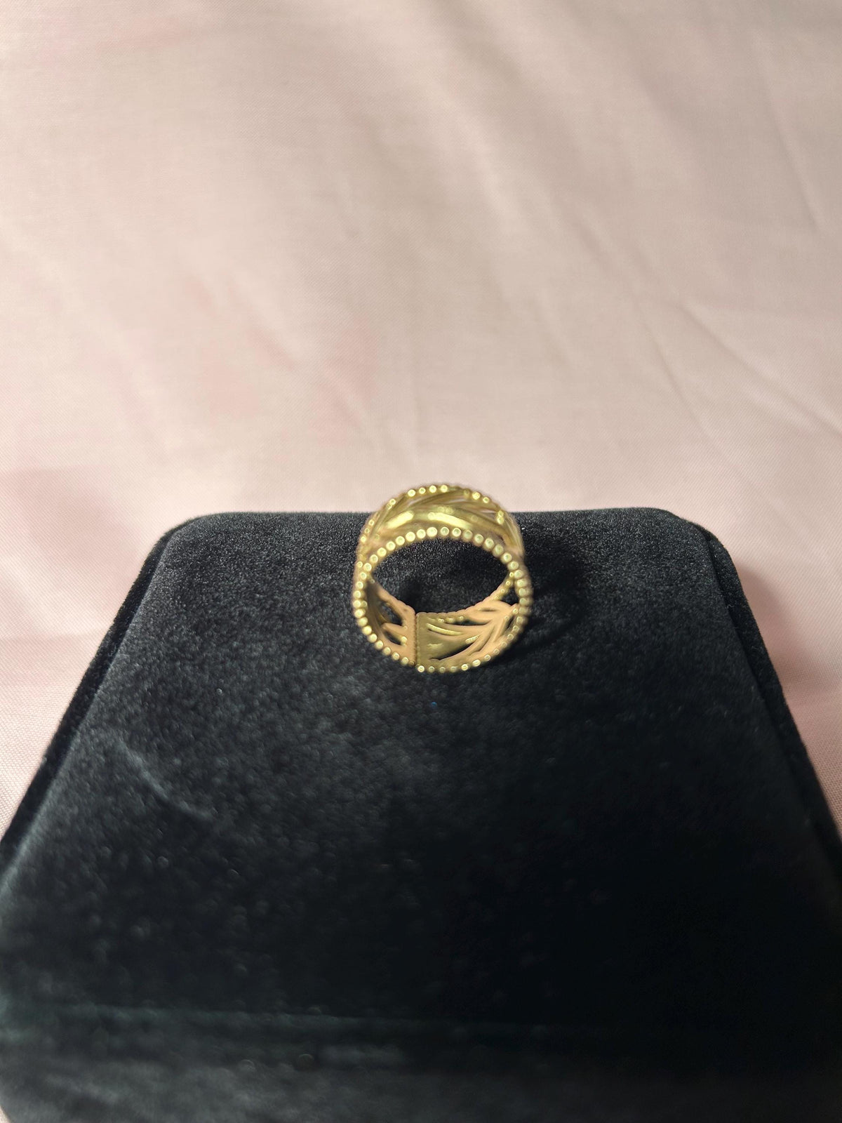 18K Gold Plated Leaf Ring – Stainless Steel Openwork Band, Minimalist Nature Jewelry