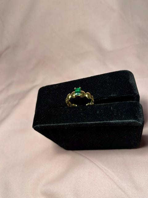 18K Gold Plated Emerald Ring – Stainless Steel Adjustable Statement Jewelry