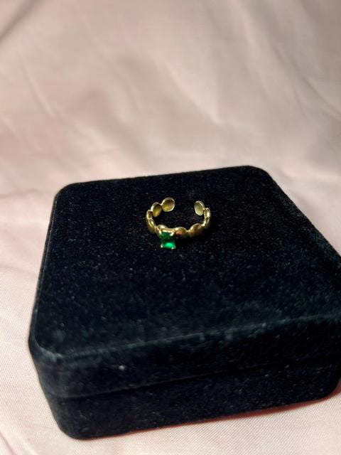 18K Gold Plated Emerald Ring – Stainless Steel Adjustable Statement Jewelry