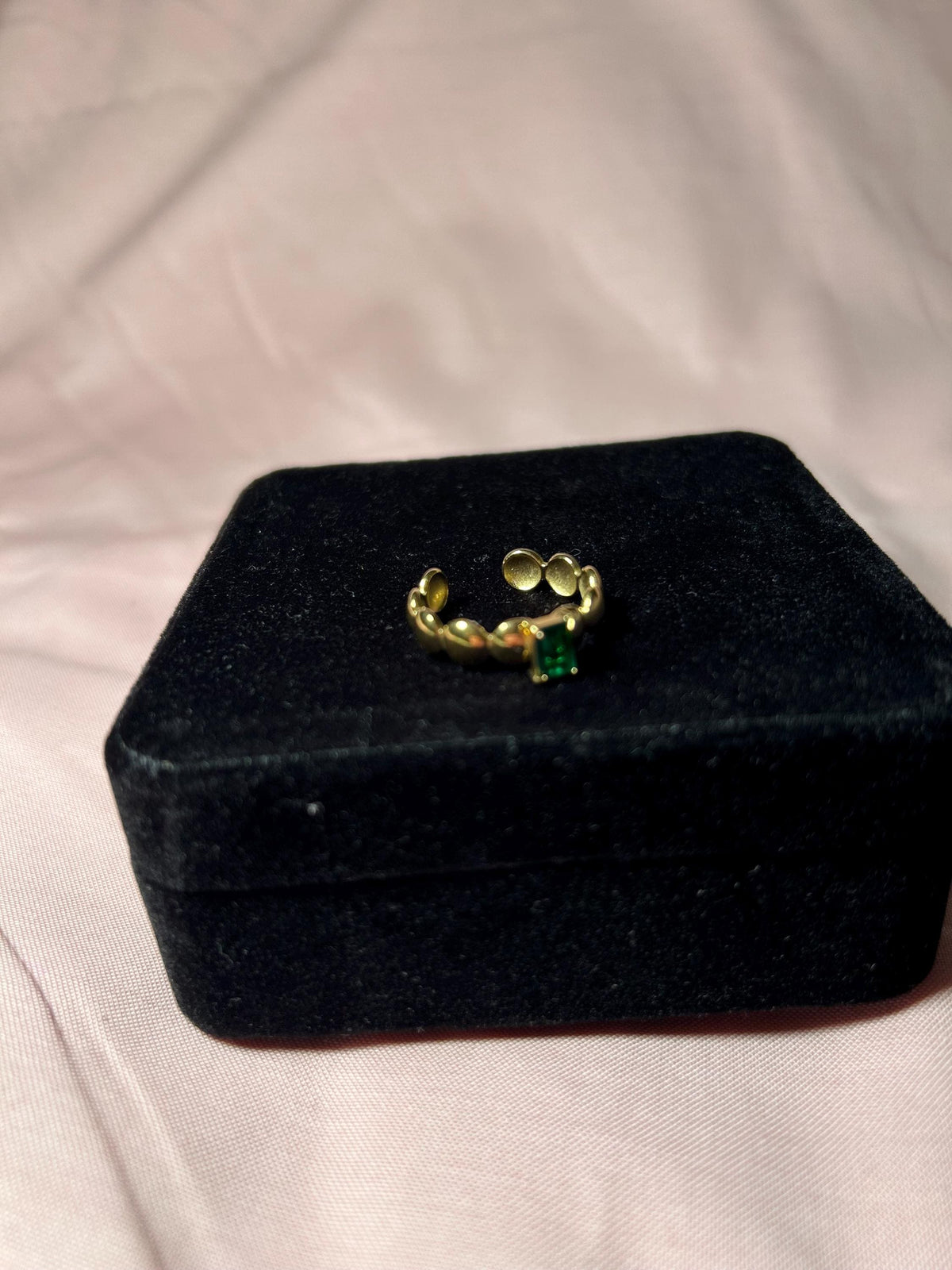18K Gold Plated Emerald Ring – Stainless Steel Adjustable Statement Jewelry