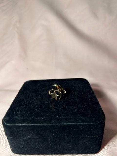 18K Gold Plated Moon Star Ring, Celestial Adjustable Open Ring, Minimalist Astrology Jewelry