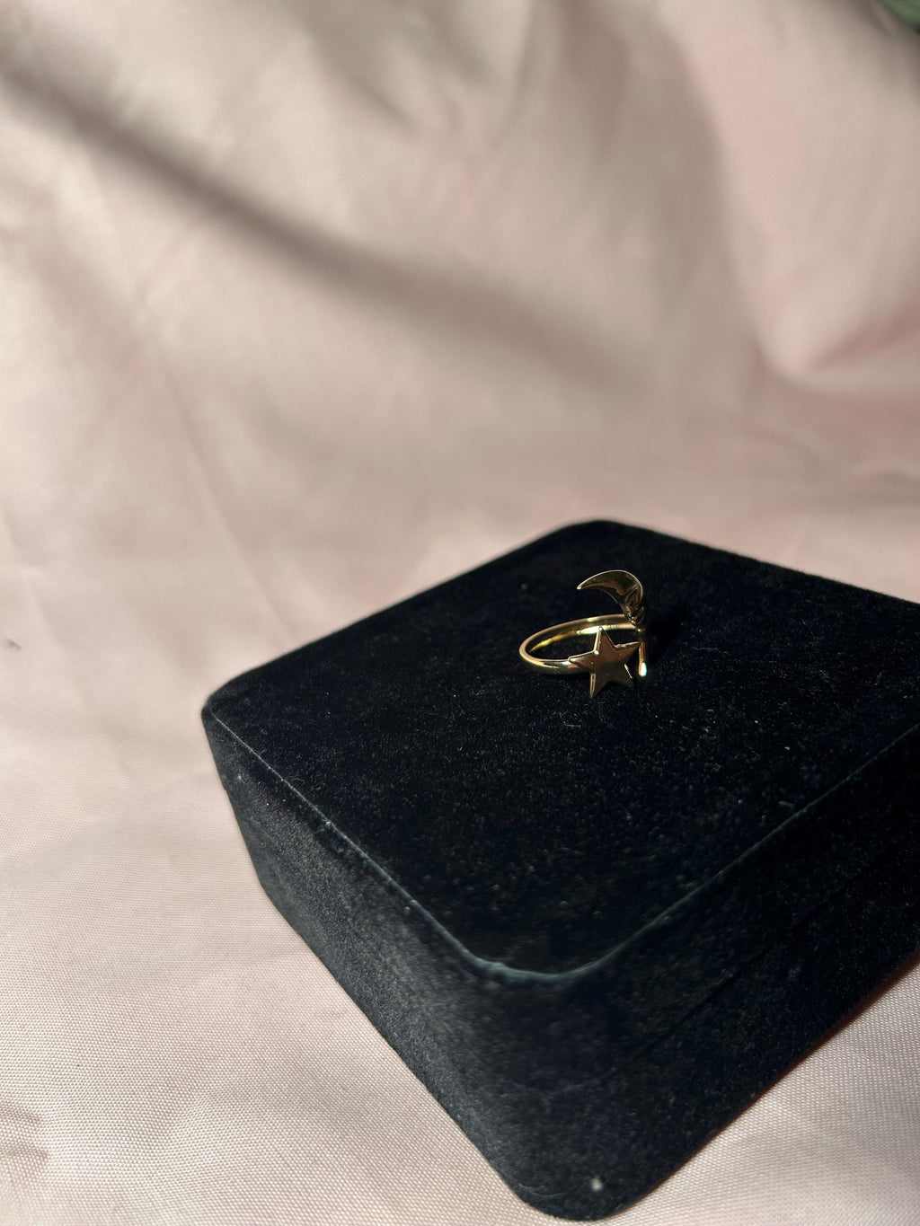 18K Gold Plated Moon Star Ring, Celestial Adjustable Open Ring, Minimalist Astrology Jewelry