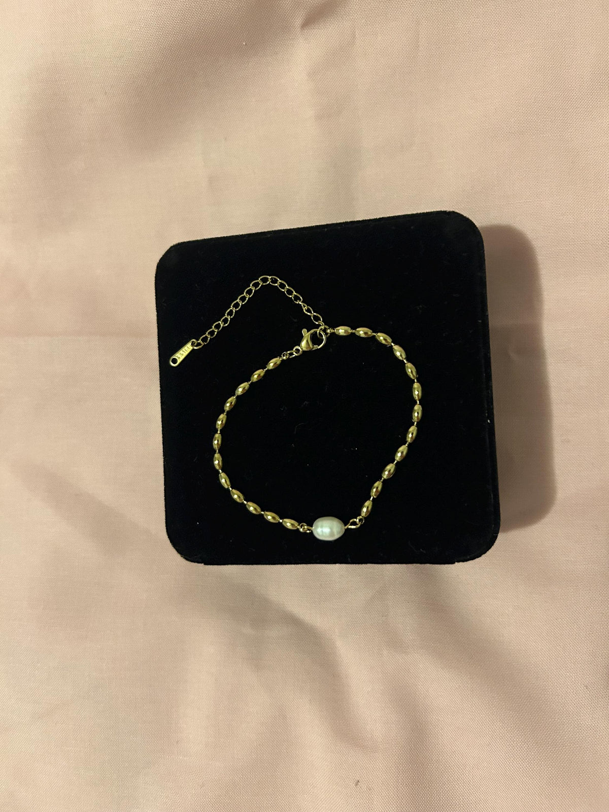 18K Gold Plated Pearl Bracelet – Minimalist Beaded Chain, Stainless Steel Adjustable