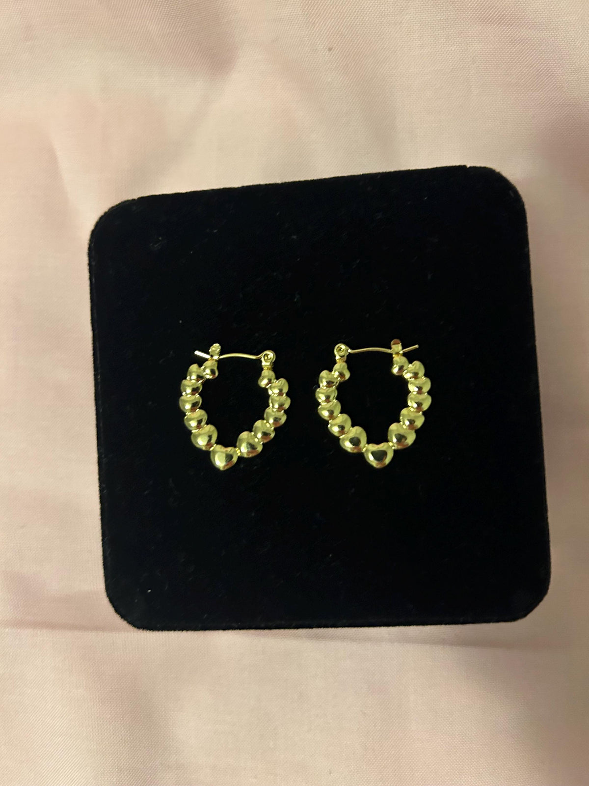 18K Gold Plated Beaded Heart Hoop Earrings, Stainless Steel Minimalist Jewelry