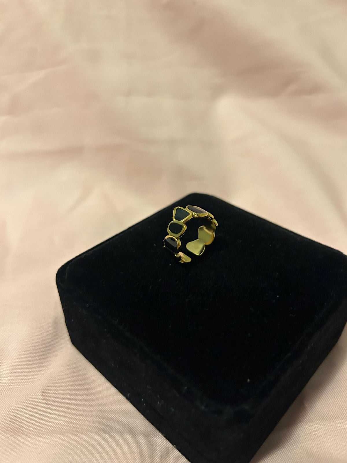18K Gold Plated Linked Heart Ring, Adjustable Stainless Steel Band