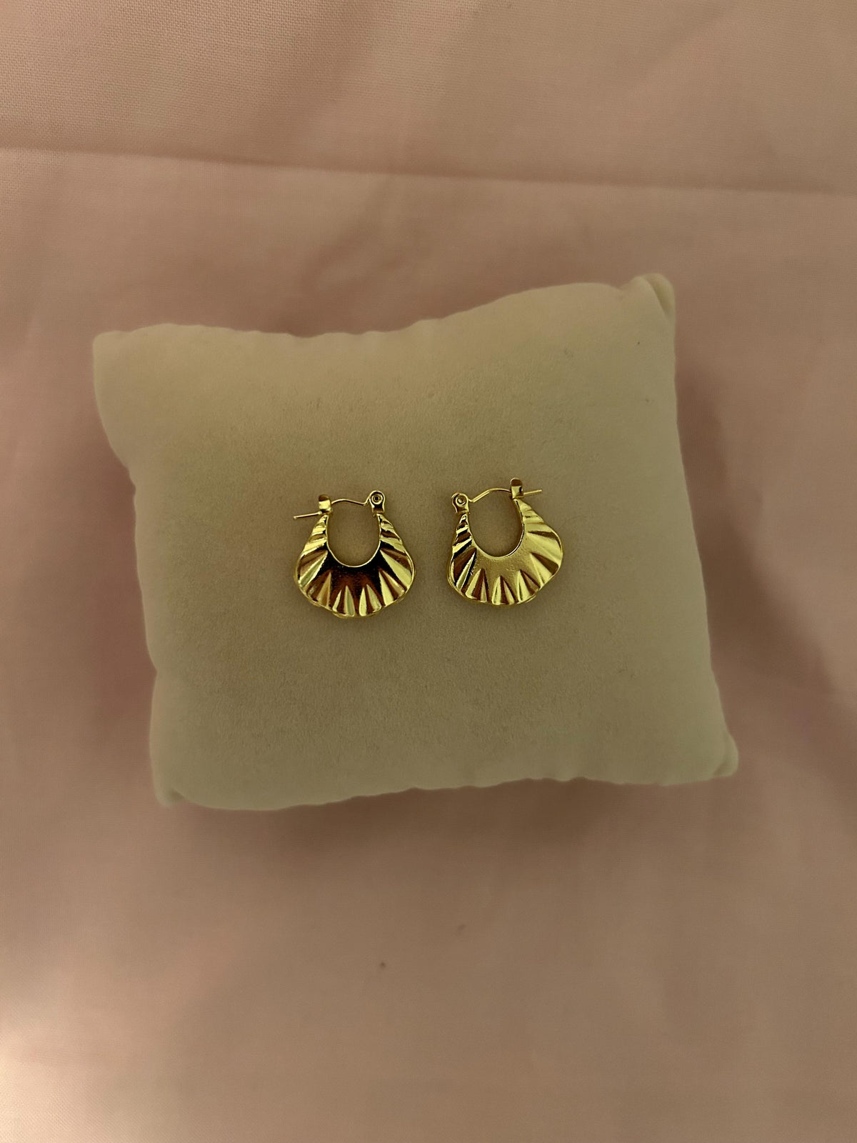 Textured Gold Mini Hoop Earrings, 18K Plated Stainless Steel Sunburst Hoops