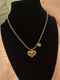 Two-Tone Gold 18K GOLD Plated Heart Necklace with Silver Beaded Chain | Minimalist Pendant Jewelry