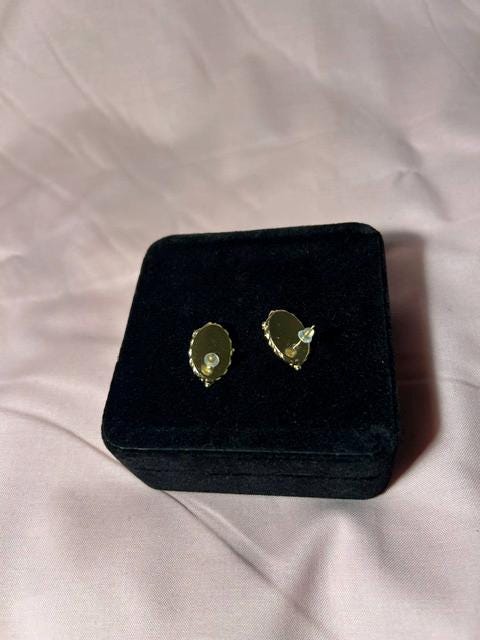 18K Gold Plated Oval Pearl Stud Earrings, Vintage Elegant Jewelry