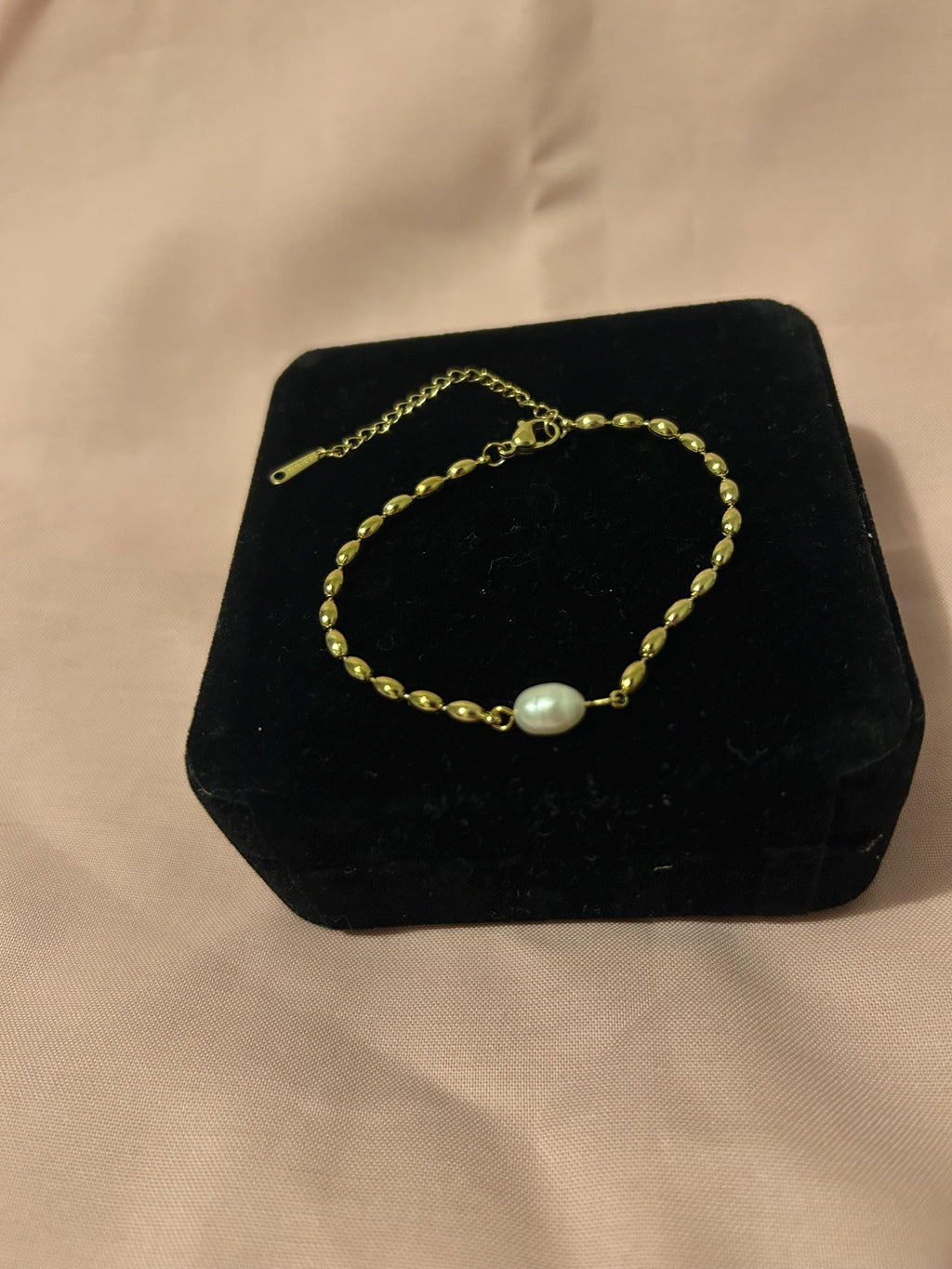 18K Gold Plated Pearl Bracelet – Minimalist Beaded Chain, Stainless Steel Adjustable