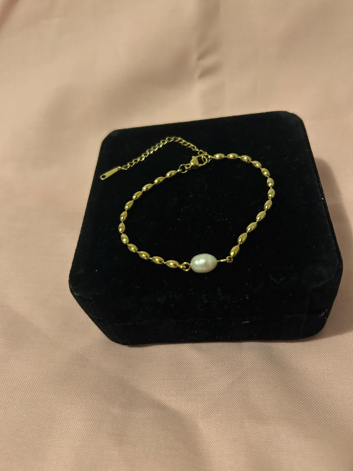 18K Gold Plated Pearl Bracelet – Minimalist Beaded Chain, Stainless Steel Adjustable