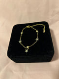 18K Gold Plated Flower Bracelet with CZ Stones – Adjustable Stainless Steel Chain