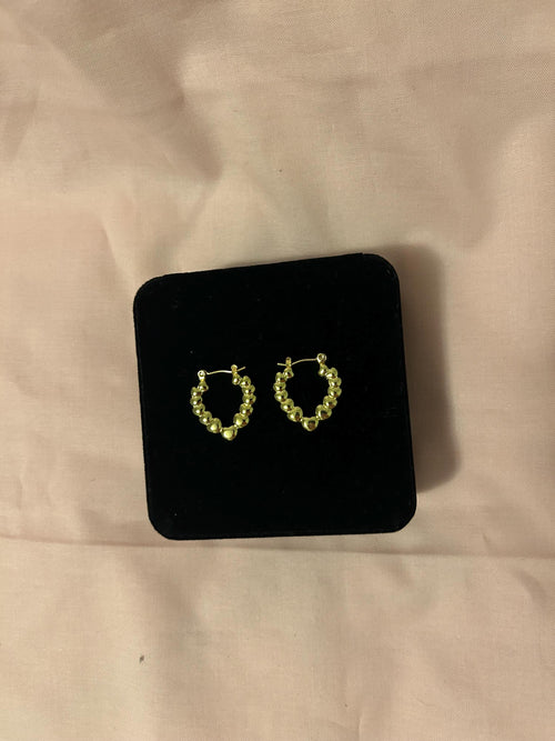 18K Gold Plated Beaded Heart Hoop Earrings, Stainless Steel Minimalist Jewelry