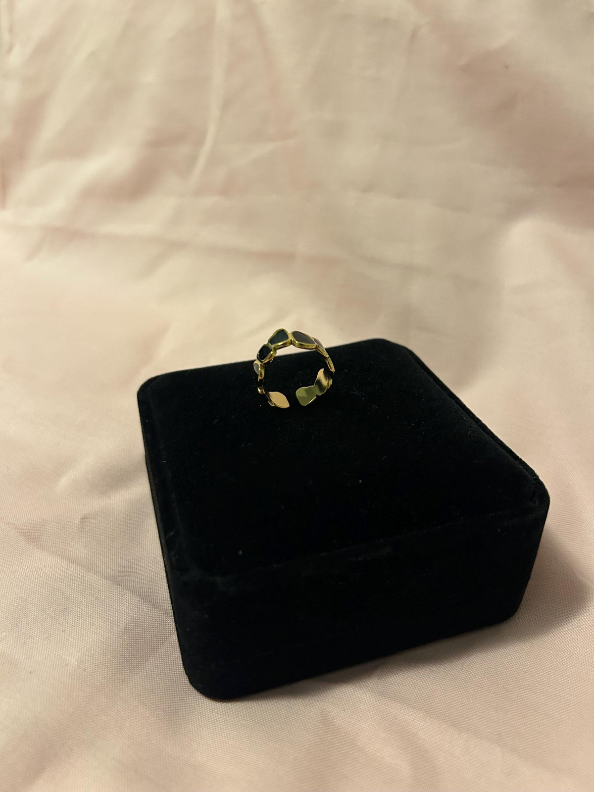 18K Gold Plated Linked Heart Ring, Adjustable Stainless Steel Band