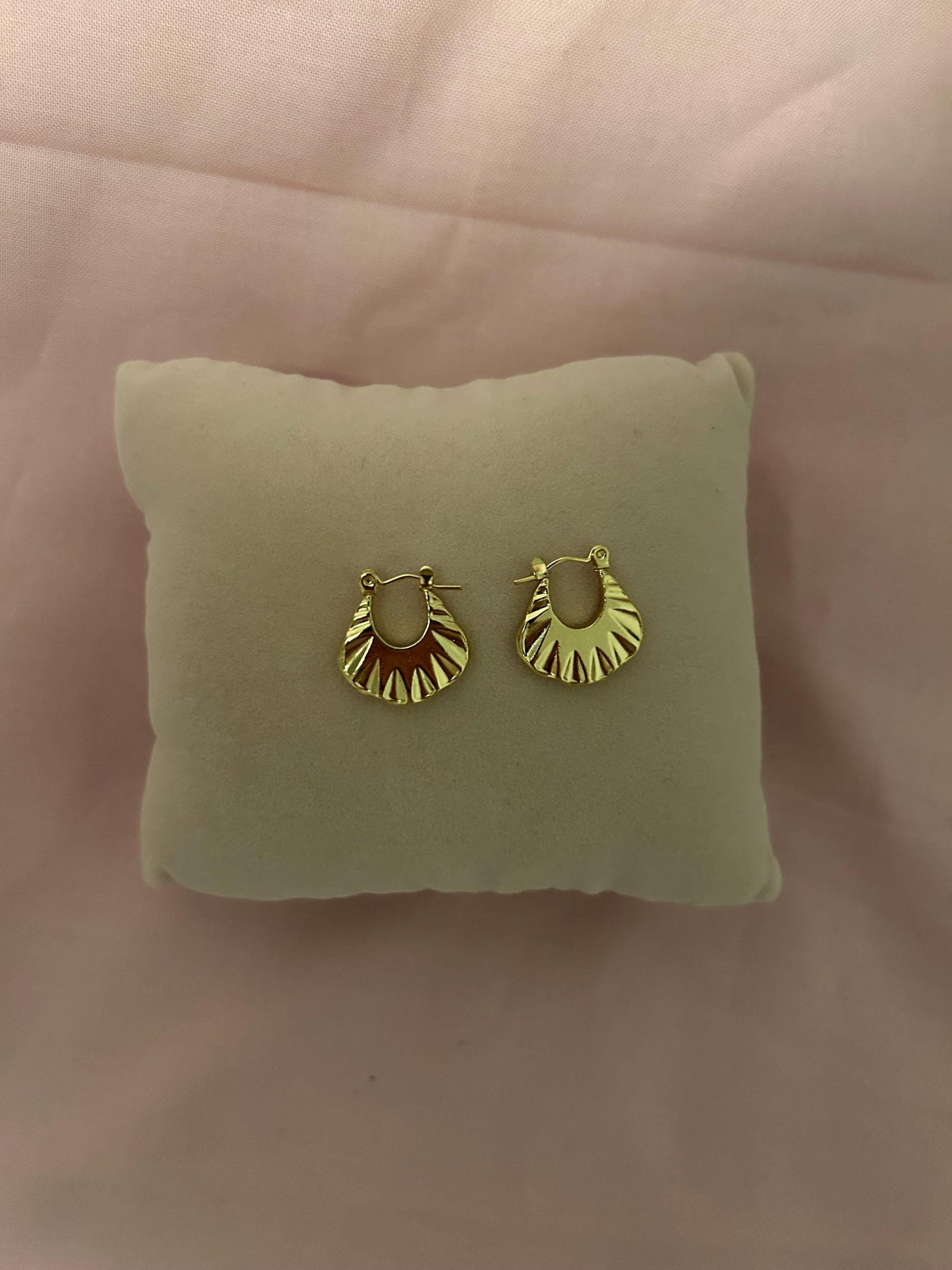 Textured Gold Mini Hoop Earrings, 18K Plated Stainless Steel Sunburst Hoops