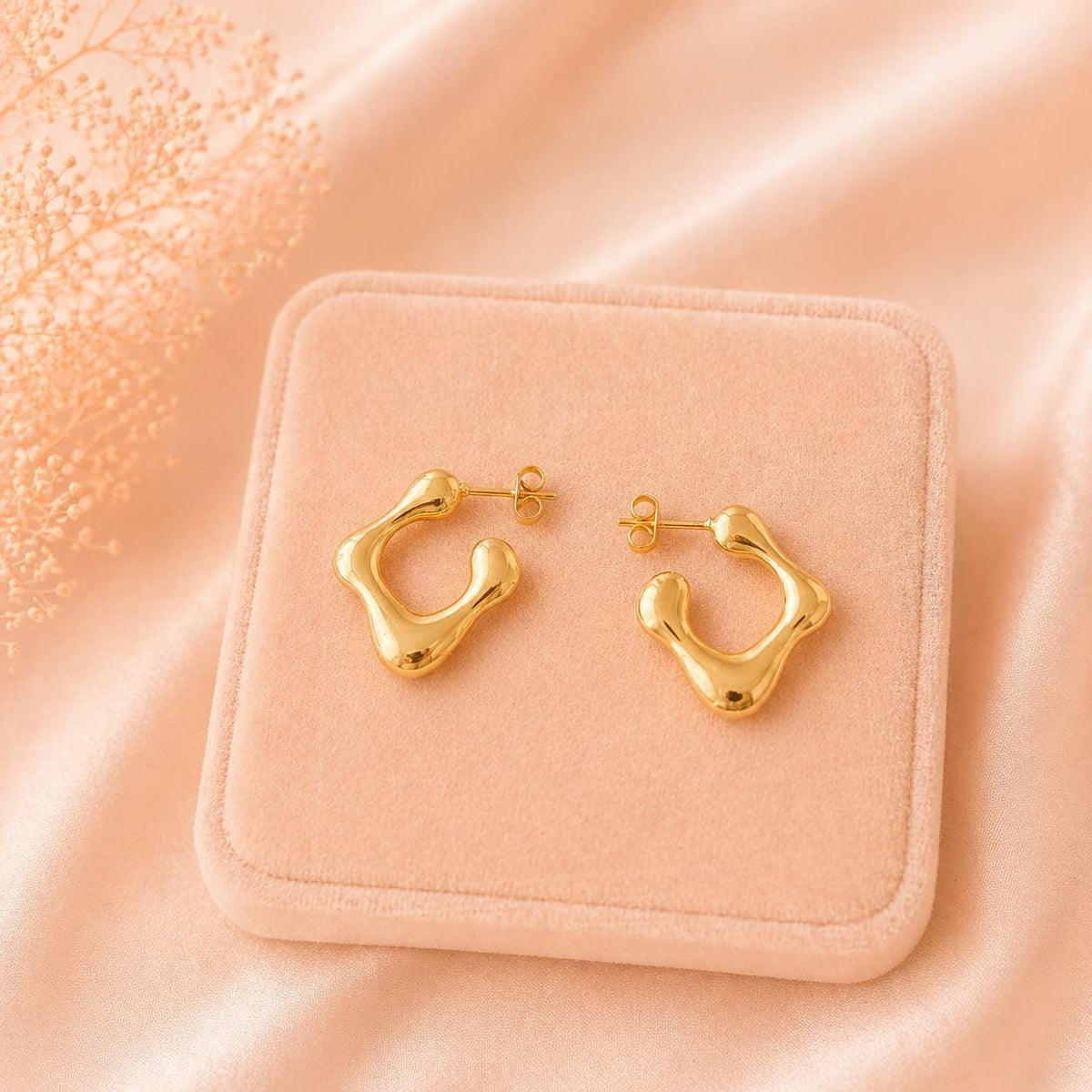 18K Gold Abstract Hoop Earrings, Organic Shape, Minimalist Statement Jewelry