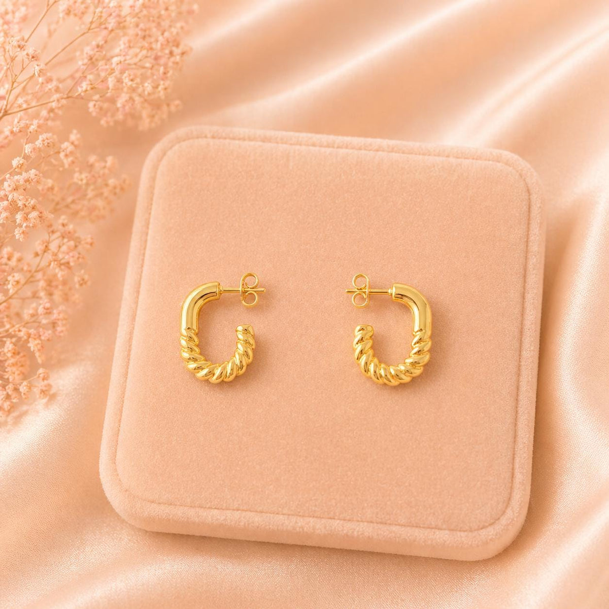 18K Gold Plated Textured Hoop Earrings, Rope Detail, Minimalist Everyday Hoops
