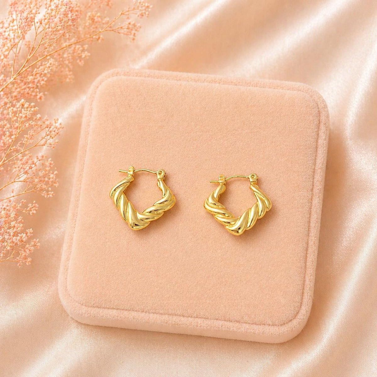 18K Gold Plated Twisted Hoop Earrings, Sculptural Everyday Minimalist Jewelry