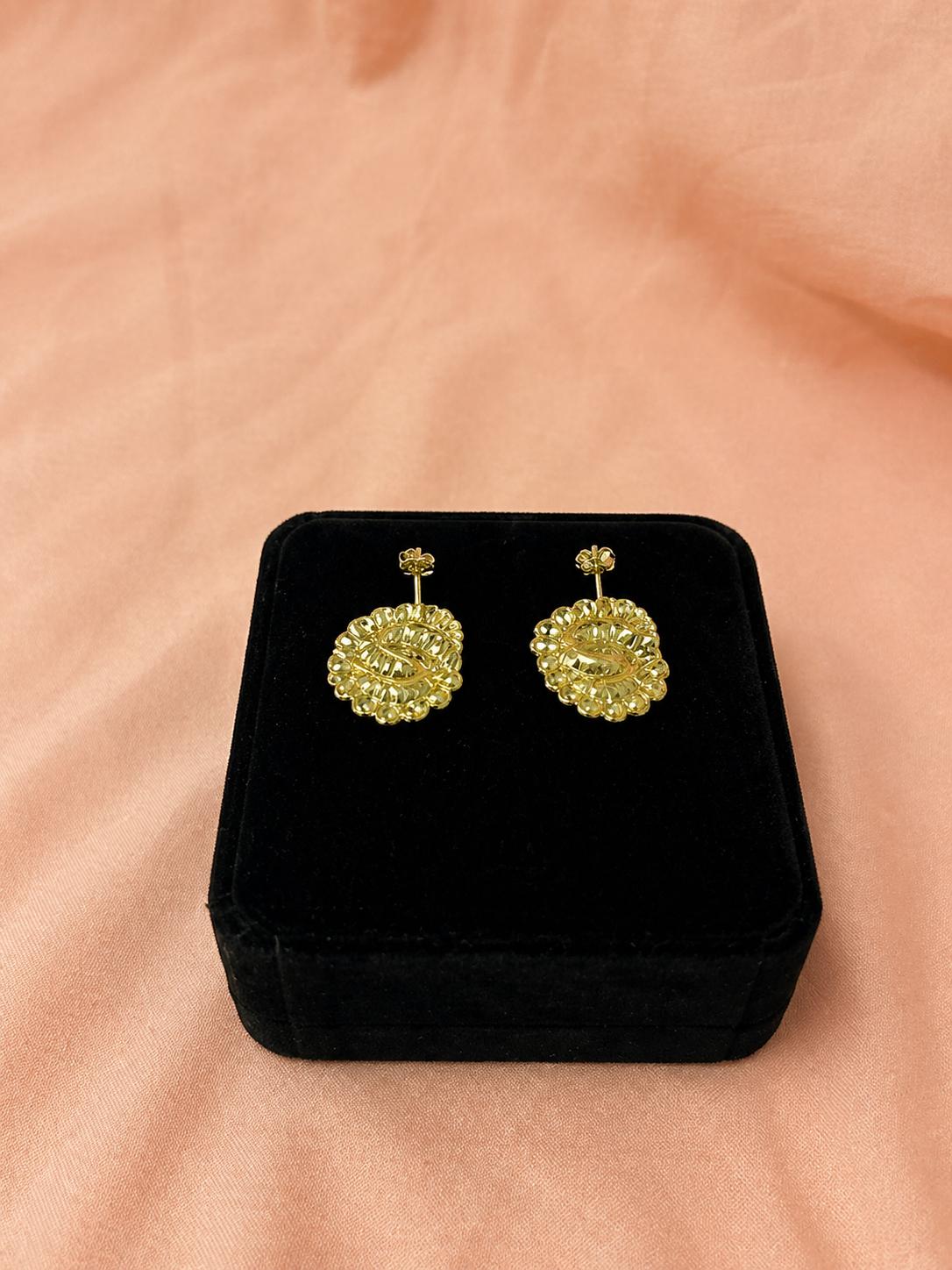 18K Gold Plated Initial Earrings – Textured Letter S Studs – Vintage Style Tarnish Resistant