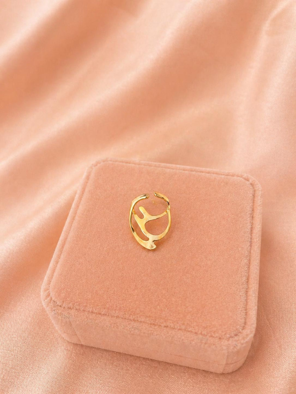 18K Gold Plated Abstract Ring – Adjustable Statement Open Ring – Tarnish Resistant