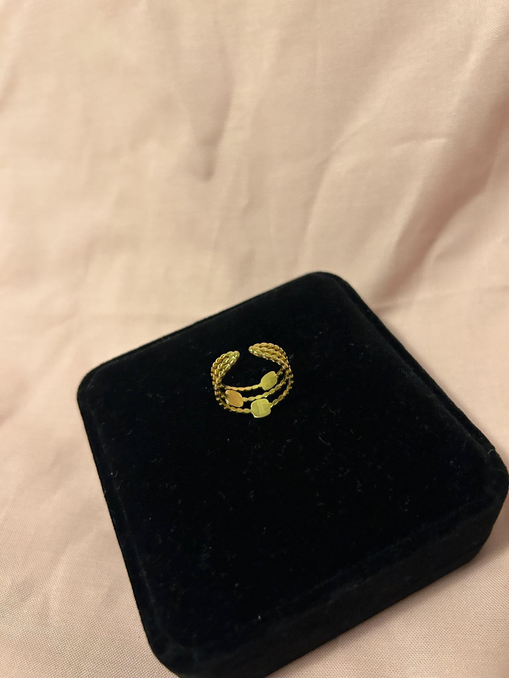 18K Gold Plated Multi Layer Ring – Adjustable Stainless Steel with White Stone Accents