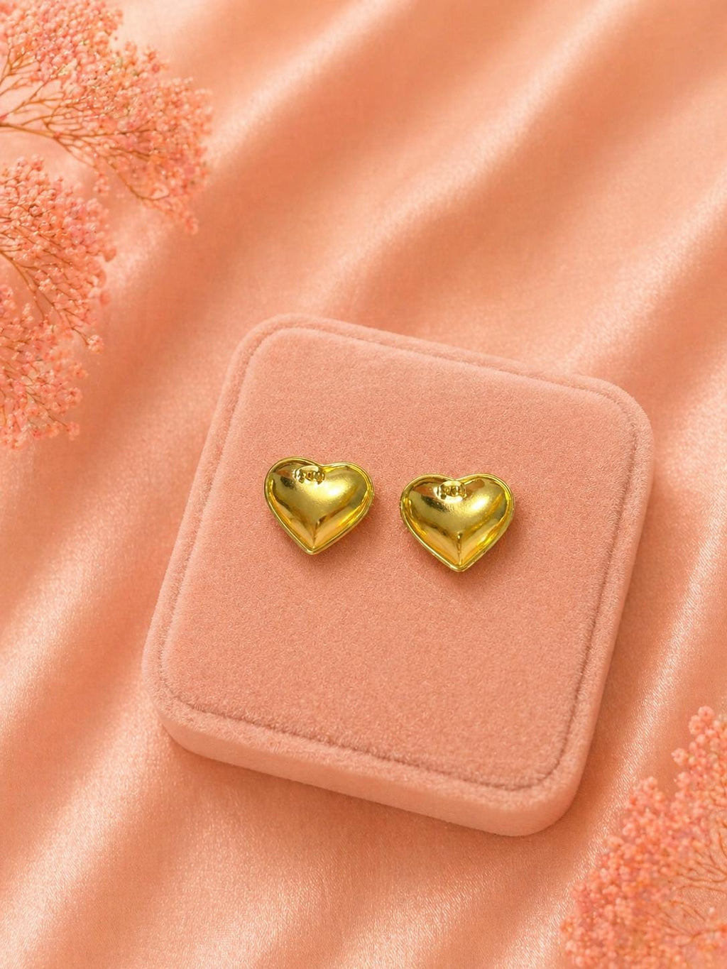 18K Gold Plated Puffy Heart Stud Earrings, Minimalist Stainless Steel Jewelry