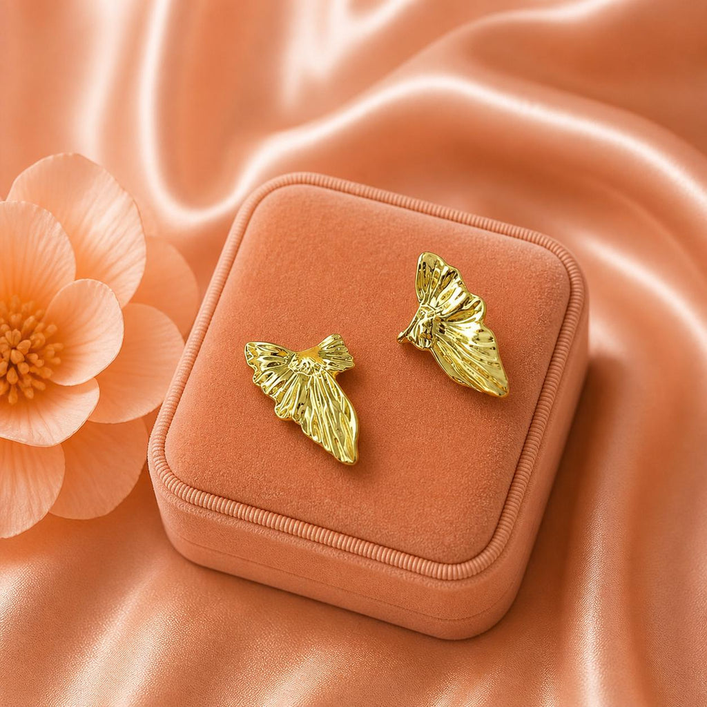 18K Gold Plated Angel Wing Stud Earrings | Detailed Feather Design, Statement Jewelry