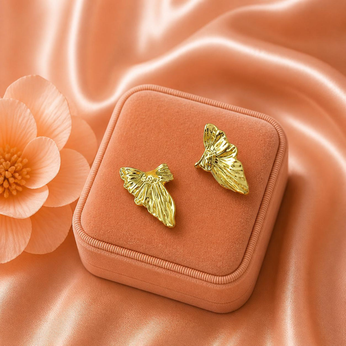 18K Gold Plated Angel Wing Stud Earrings | Detailed Feather Design, Statement Jewelry
