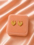 Textured Gold Heart Hoop Earrings | 18K Plated Stainless Steel Trendy Jewelry