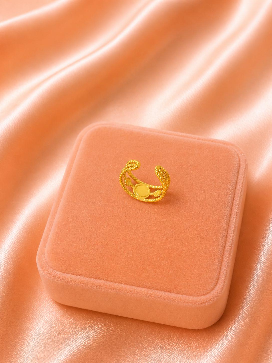 18K Gold Plated Adjustable Ring | Minimalist Layered Band with Stone