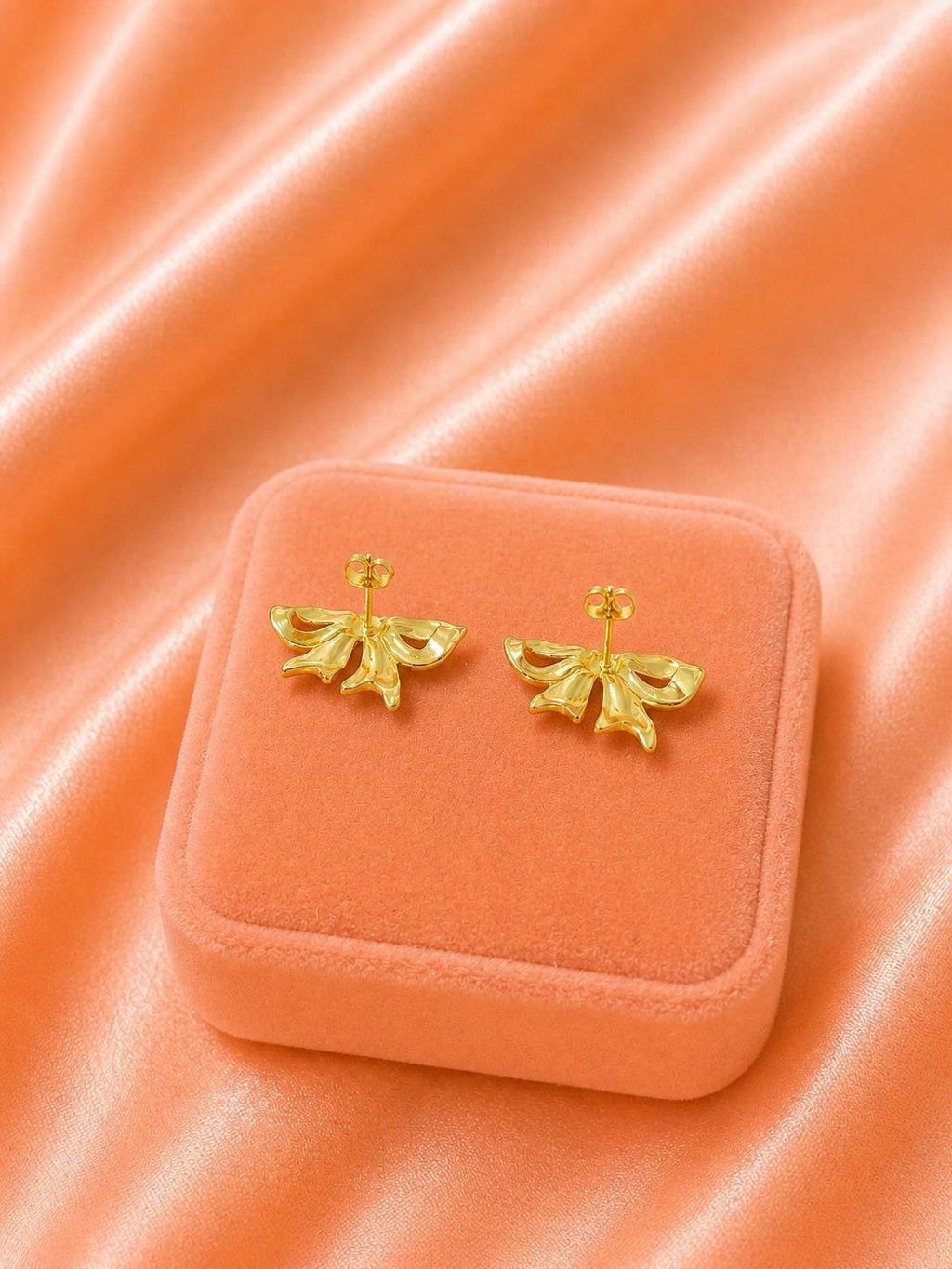 18K Gold Plated Bow Stud Earrings | Dainty Ribbon Minimalist Jewelry